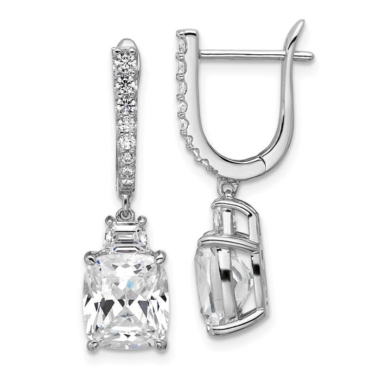 QCM1689 Cheryl M Sterling Silver Rhodium-plated Polished Fancy Cushion-cut CZ Hinged Post Dangle Earrings