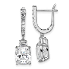 QCM1689 Cheryl M Sterling Silver Rhodium-plated Polished Fancy Cushion-cut CZ Hinged Post Dangle Earrings