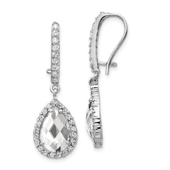 QCM168 Cheryl M Sterling Silver Rhodium-plated Checkerboard-cut Pear Shaped and Brilliant-cut CZ Halo Kidney Wire Dangle Earrings