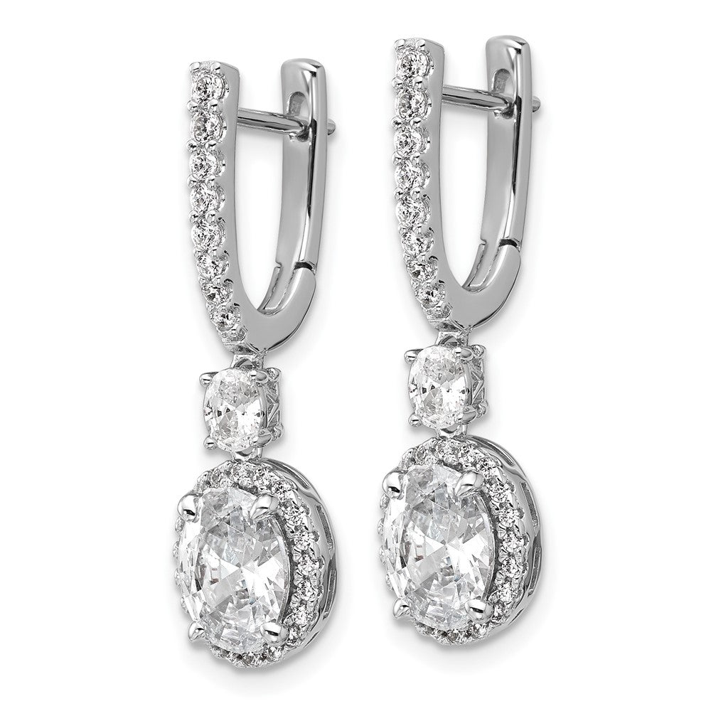 QCM1690 Cheryl M Sterling Silver Rhodium-plated Polished Fancy Oval CZ Halo Hinged Post Dangle Earrings