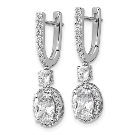 QCM1690 Cheryl M Sterling Silver Rhodium-plated Polished Fancy Oval CZ Halo Hinged Post Dangle Earrings