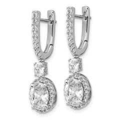 QCM1690 Cheryl M Sterling Silver Rhodium-plated Polished Fancy Oval CZ Halo Hinged Post Dangle Earrings