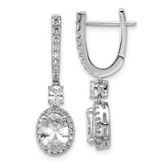 QCM1690 Cheryl M Sterling Silver Rhodium-plated Polished Fancy Oval CZ Halo Hinged Post Dangle Earrings