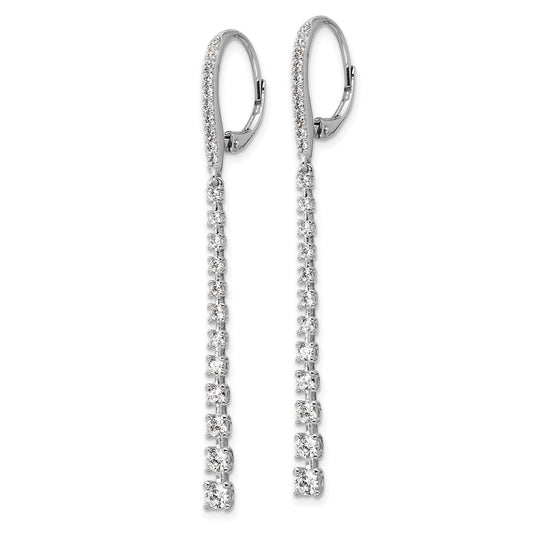 QCM1691 Cheryl M Sterling Silver Rhodium-plated Polished Graduated CZ Leverback Dangle Earrings