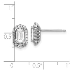 QCM1692 Cheryl M Sterling Silver Rhodium-plated Polished Emerald-cut CZ Halo Post Earrings
