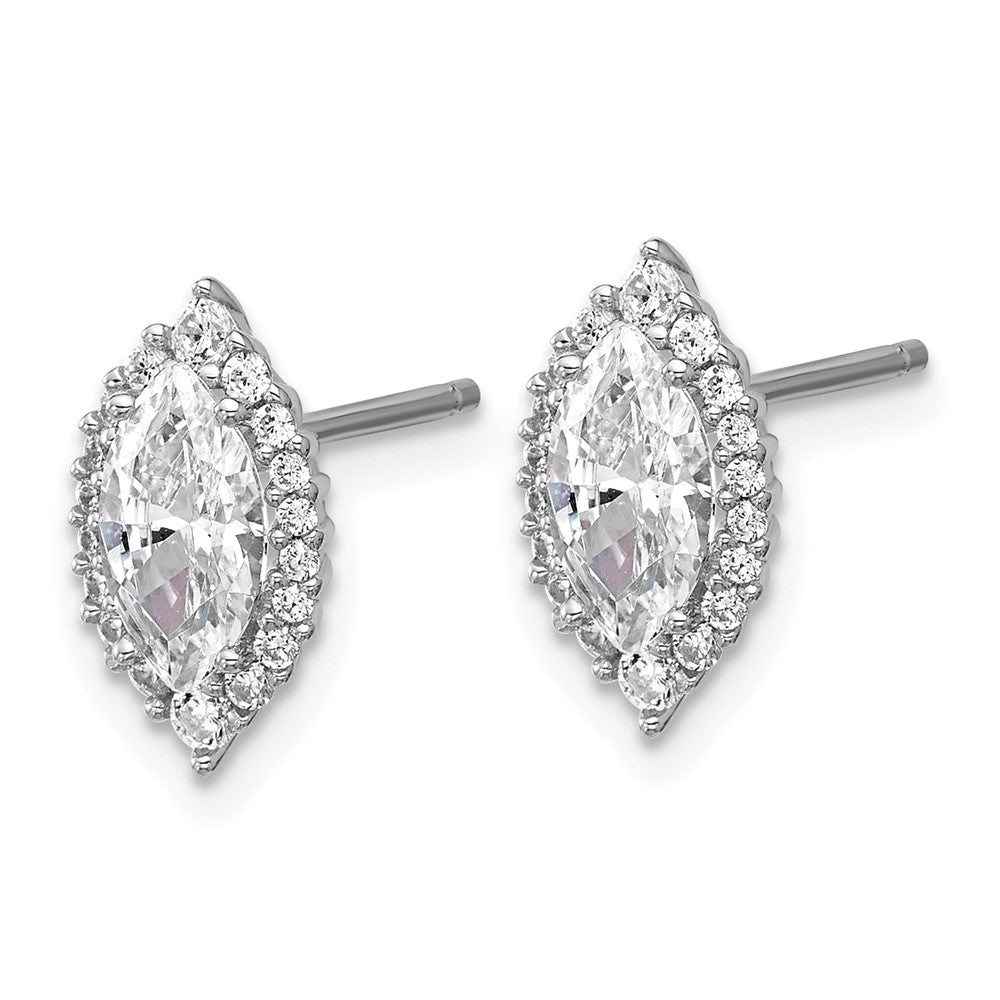 QCM1693 Cheryl M Sterling Silver Rhodium-plated Polished Marquise CZ Halo Post Earrings