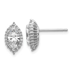 QCM1693 Cheryl M Sterling Silver Rhodium-plated Polished Marquise CZ Halo Post Earrings