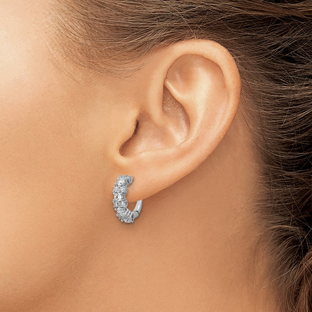 QCM1696 Cheryl M Sterling Silver Rhodium-plated Polished Fancy CZ Hinged Hoop Earrings