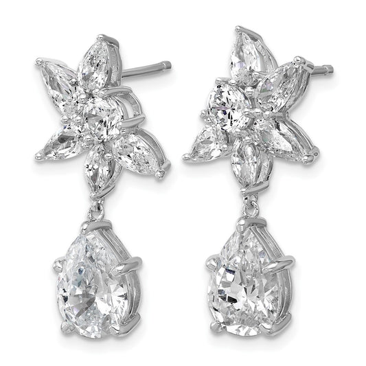 QCM1698 Cheryl M Sterling Silver Rhodium-plated Polished Fancy Multi-cut CZ Post Dangle Earrings