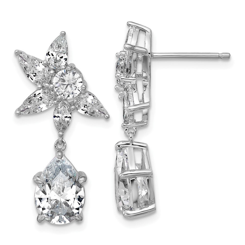 QCM1698 Cheryl M Sterling Silver Rhodium-plated Polished Fancy Multi-cut CZ Post Dangle Earrings