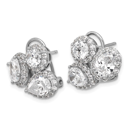 QCM1699 Cheryl M Sterling Silver Rhodium-plated Polished Fancy Multi-cut CZ Halo Omega Back Earrings