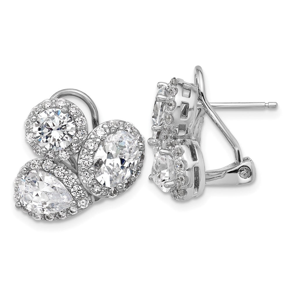 QCM1699 Cheryl M Sterling Silver Rhodium-plated Polished Fancy Multi-cut CZ Halo Omega Back Earrings