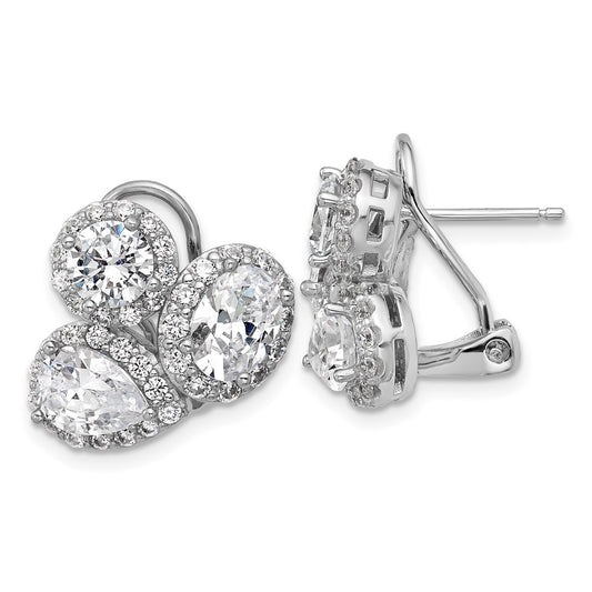 QCM1699 Cheryl M Sterling Silver Rhodium-plated Polished Fancy Multi-cut CZ Halo Omega Back Earrings