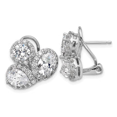 QCM1699 Cheryl M Sterling Silver Rhodium-plated Polished Fancy Multi-cut CZ Halo Omega Back Earrings