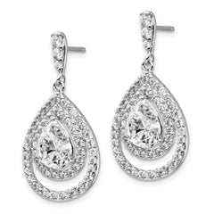QCM170 Cheryl M Sterling Silver Rhodium-plated Brilliant-cut Pear Shaped CZ Double Halo Post Dangle Earrings