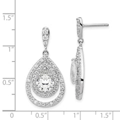 QCM170 Cheryl M Sterling Silver Rhodium-plated Brilliant-cut Pear Shaped CZ Double Halo Post Dangle Earrings