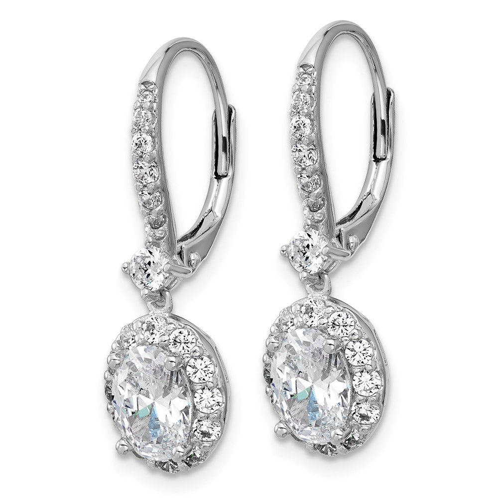 QCM1701 Cheryl M Sterling Silver Rhodium-plated Polished Oval CZ Halo Leverback Dangle Earrings