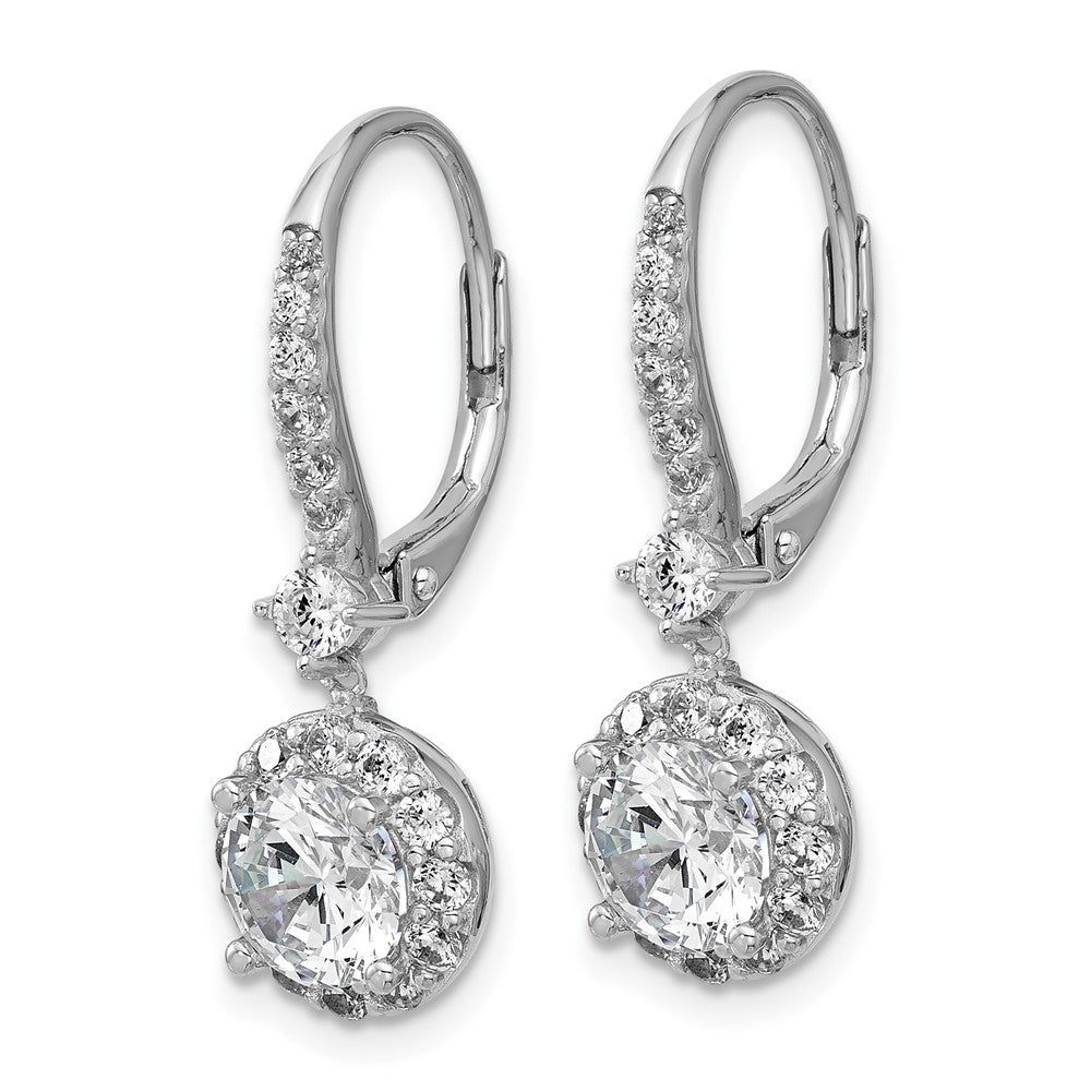 QCM1702 Cheryl M Sterling Silver Rhodium-plated Polished Round CZ Halo Leverback Dangle Earrings