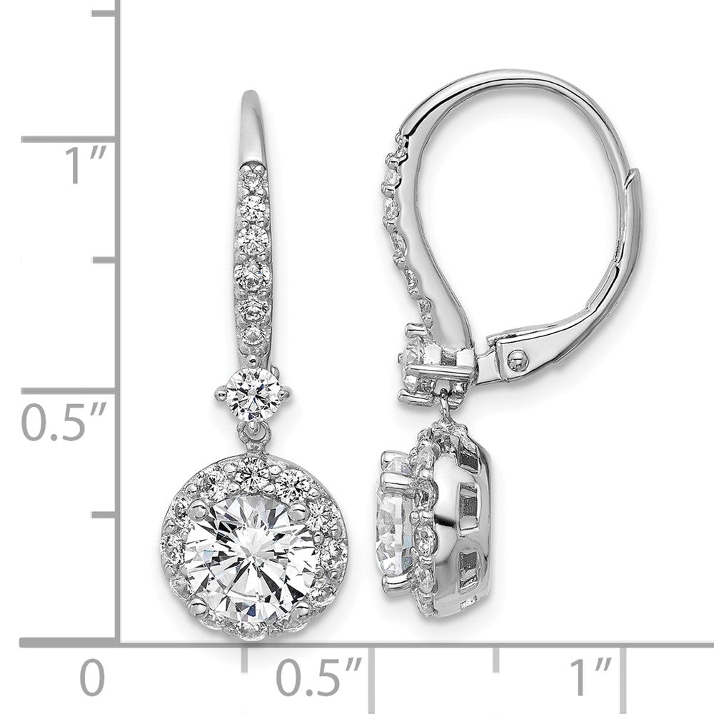 QCM1702 Cheryl M Sterling Silver Rhodium-plated Polished Round CZ Halo Leverback Dangle Earrings