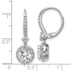 QCM1702 Cheryl M Sterling Silver Rhodium-plated Polished Round CZ Halo Leverback Dangle Earrings