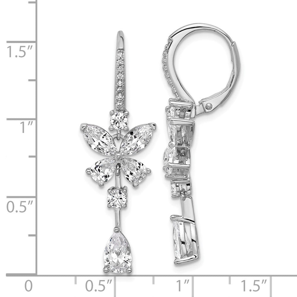 QCM1703 Cheryl M Sterling Silver Rhodium-plated Polished Fancy CZ Butterfly Leverback Dangle Earrings