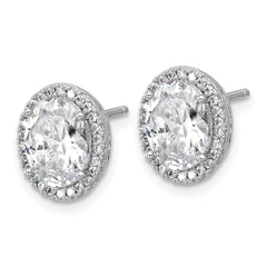 QCM1705 Cheryl M Sterling Silver Rhodium-plated Polished Fancy Oval CZ Halo Post Earrings