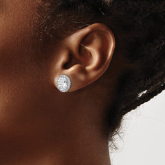 QCM1705 Cheryl M Sterling Silver Rhodium-plated Polished Fancy Oval CZ Halo Post Earrings