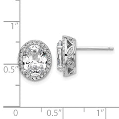 QCM1705 Cheryl M Sterling Silver Rhodium-plated Polished Fancy Oval CZ Halo Post Earrings