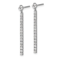 QCM1706 Cheryl M Sterling Silver Rhodium-plated Polished CZ Bar Post Dangle Earrings