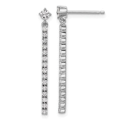 QCM1706 Cheryl M Sterling Silver Rhodium-plated Polished CZ Bar Post Dangle Earrings