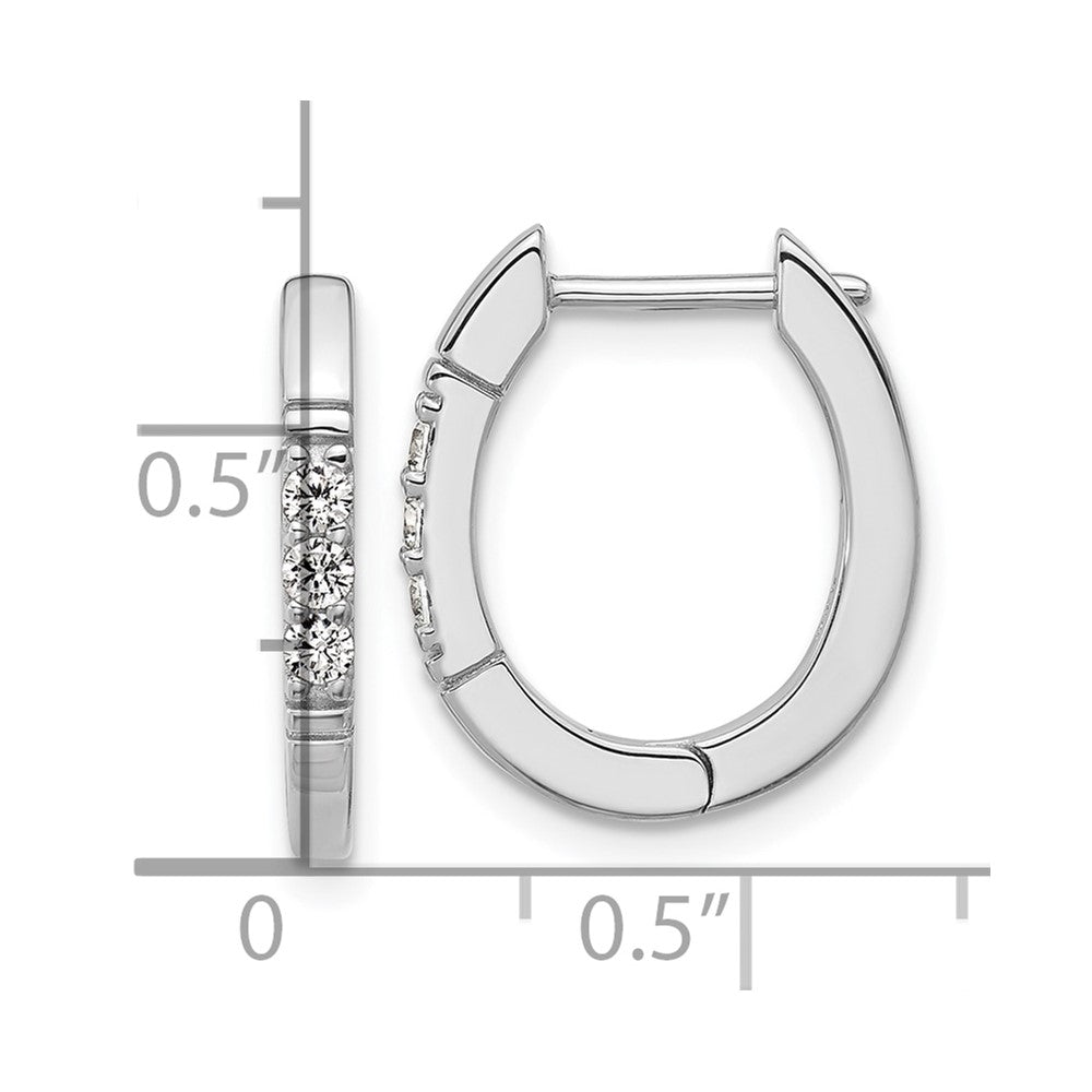 QCM1707 Cheryl M Sterling Silver Rhodium-plated Polished and Grooved CZ Oval Hinged Hoop Earrings