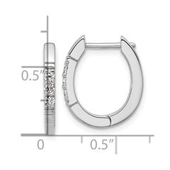 QCM1707 Cheryl M Sterling Silver Rhodium-plated Polished and Grooved CZ Oval Hinged Hoop Earrings