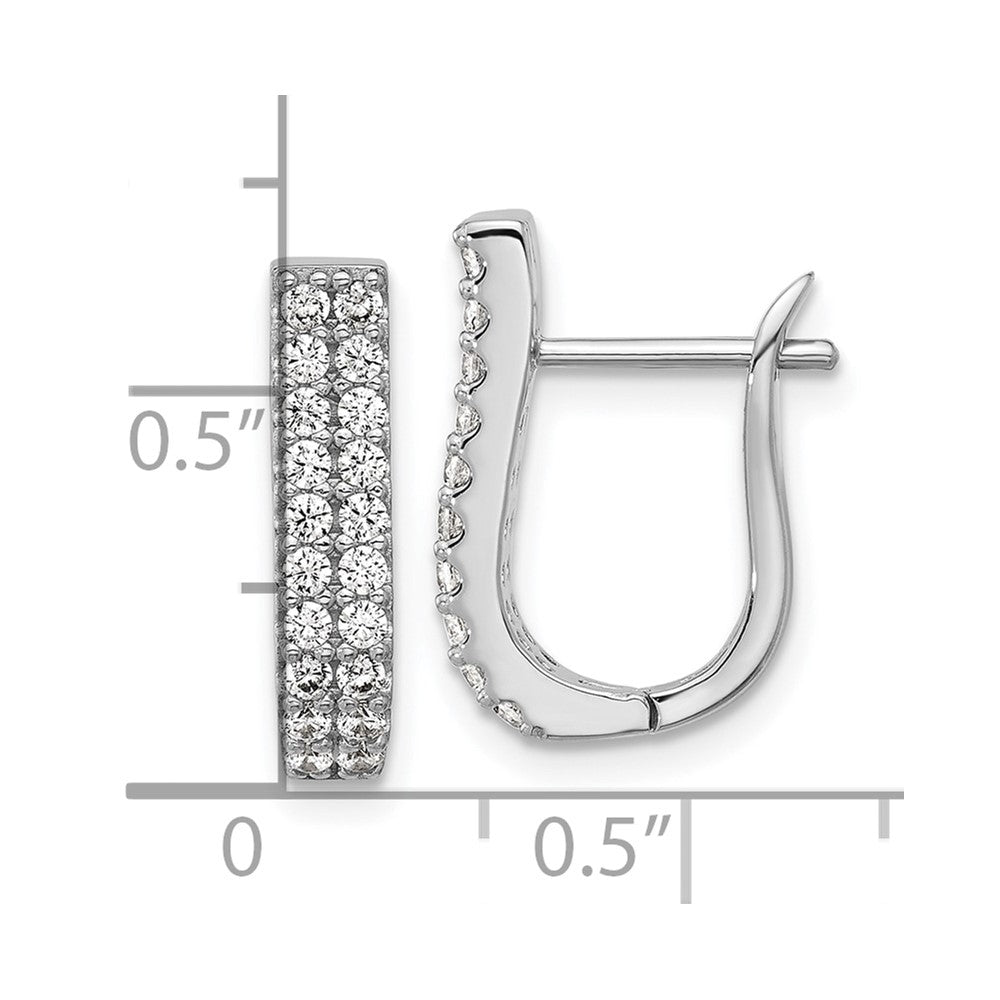 QCM1708 Cheryl M Sterling Silver Rhodium-plated Polished 2-Row CZ Hinged Hoop Earrings