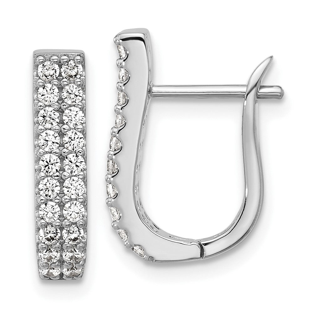 QCM1708 Cheryl M Sterling Silver Rhodium-plated Polished 2-Row CZ Hinged Hoop Earrings