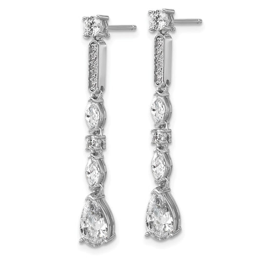 QCM1709 Cheryl M Sterling Silver Rhodium-plated Polished Fancy CZ Teardrop Post Dangle Earrings