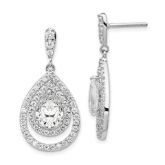 QCM170 Cheryl M Sterling Silver Rhodium-plated Brilliant-cut Pear Shaped CZ Double Halo Post Dangle Earrings