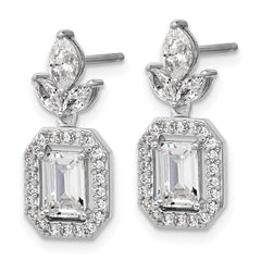 QCM1711 Cheryl M Sterling Silver Rhodium-plated Polished Fancy Emerald-cut CZ Halo Post Dangle Earrings
