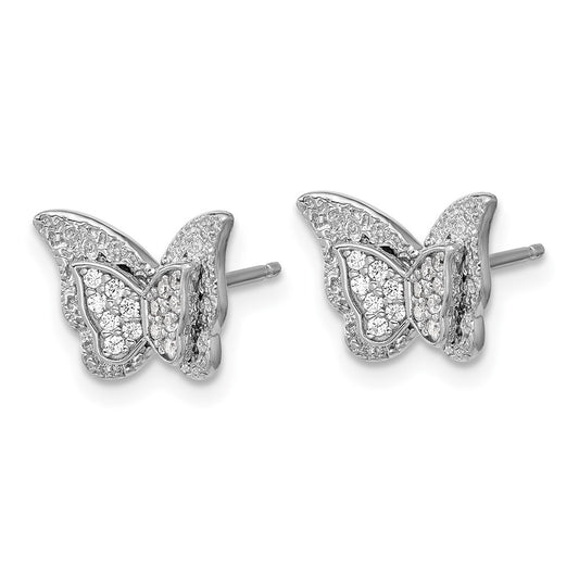 QCM1712 Cheryl M Sterling Silver Rhodium-plated Polished CZ Butterfly Post Earrings
