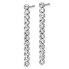 QCM1713 Cheryl M Sterling Silver Rhodium-plated Polished Bezel Set CZ Bar Post Dangle Earrings