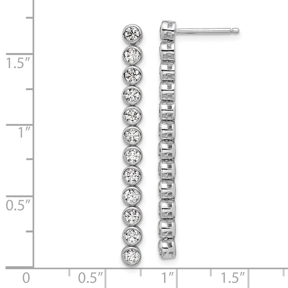 QCM1713 Cheryl M Sterling Silver Rhodium-plated Polished Bezel Set CZ Bar Post Dangle Earrings
