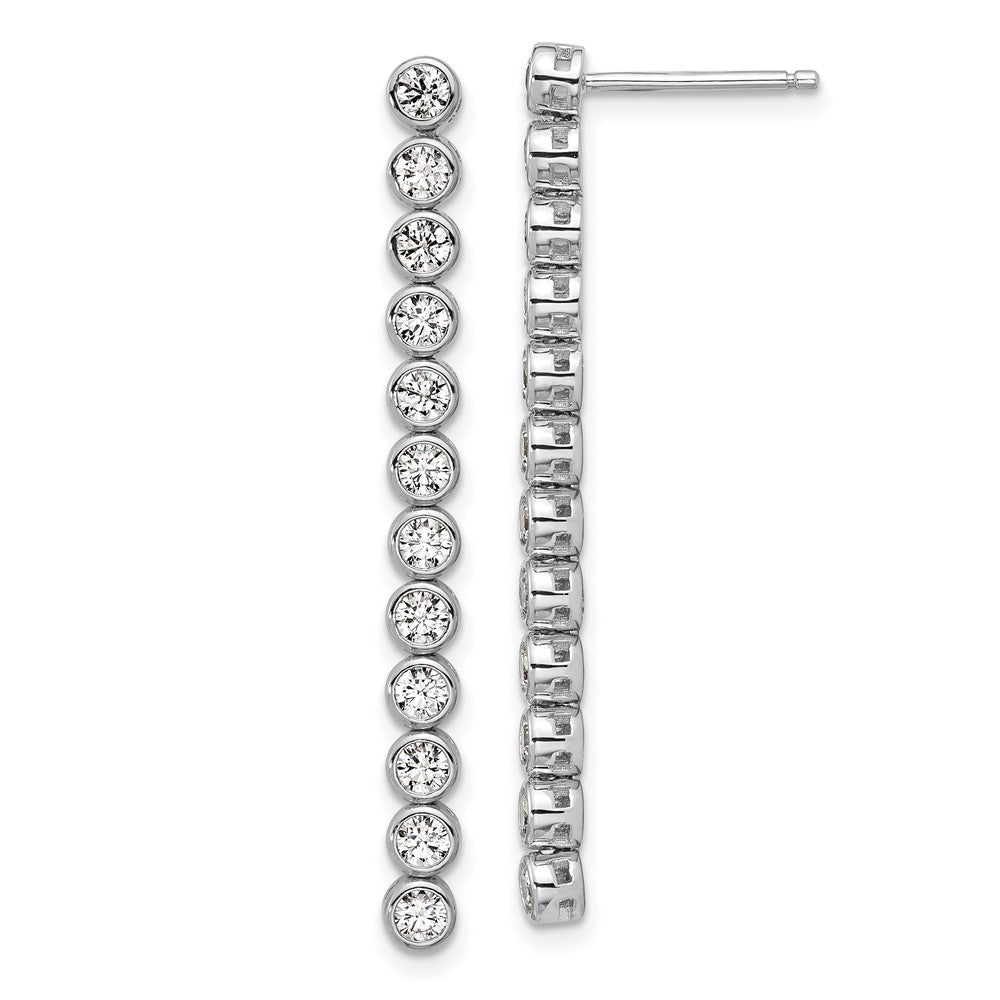 QCM1713 Cheryl M Sterling Silver Rhodium-plated Polished Bezel Set CZ Bar Post Dangle Earrings