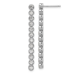 QCM1713 Cheryl M Sterling Silver Rhodium-plated Polished Bezel Set CZ Bar Post Dangle Earrings