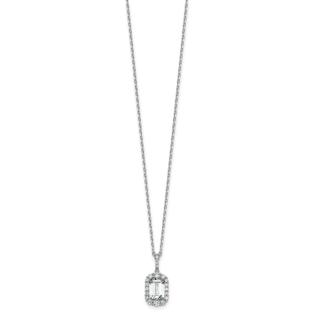 Cheryl M Sterling Silver Rhodium-plated Polished Fancy Emerald-cut CZ Halo with 2 Inch Extension Necklace QCM1720-16