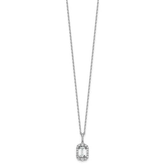 Cheryl M Sterling Silver Rhodium-plated Polished Fancy Emerald-cut CZ Halo with 2 Inch Extension Necklace QCM1720-16