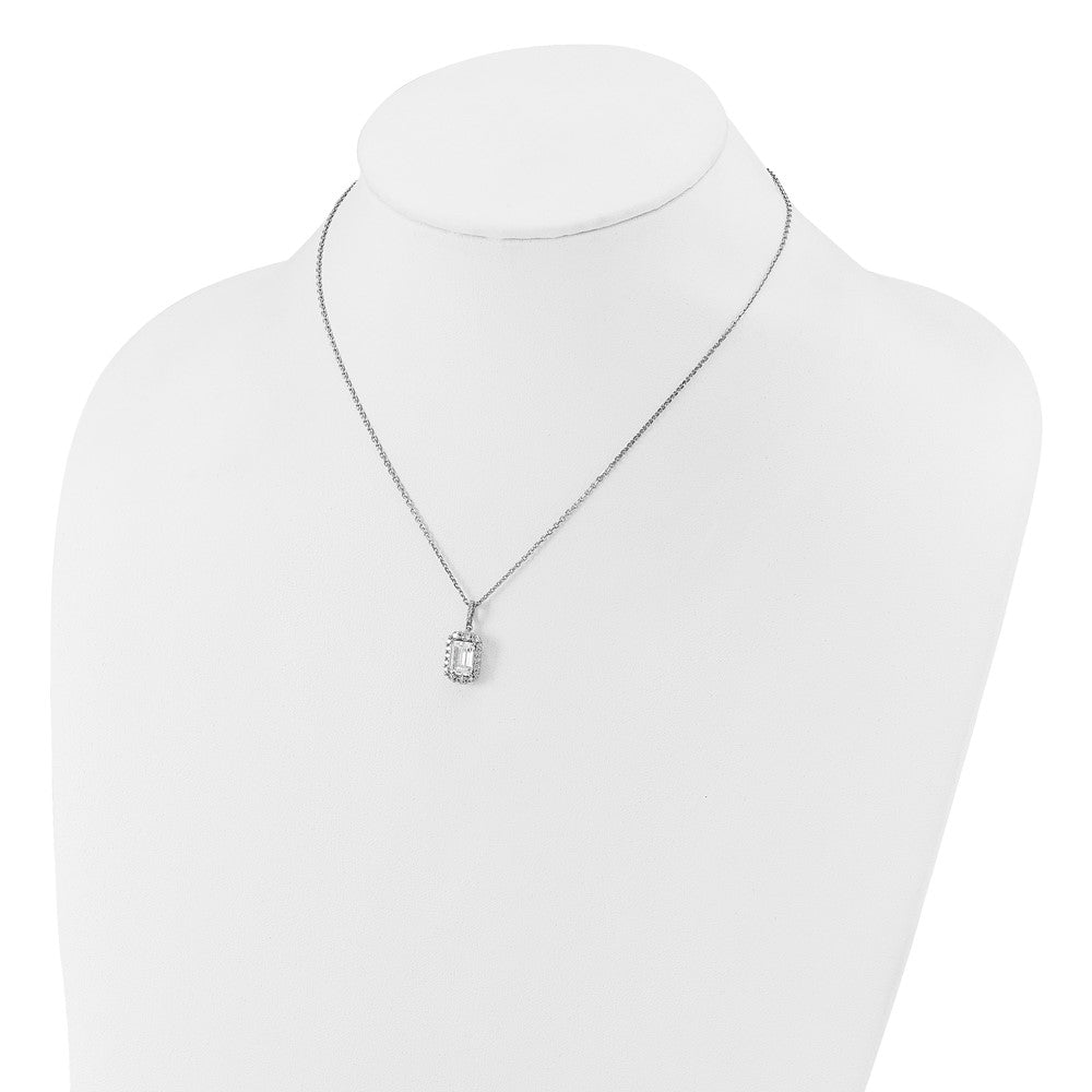 Cheryl M Sterling Silver Rhodium-plated Polished Fancy Emerald-cut CZ Halo with 2 Inch Extension Necklace QCM1720-16