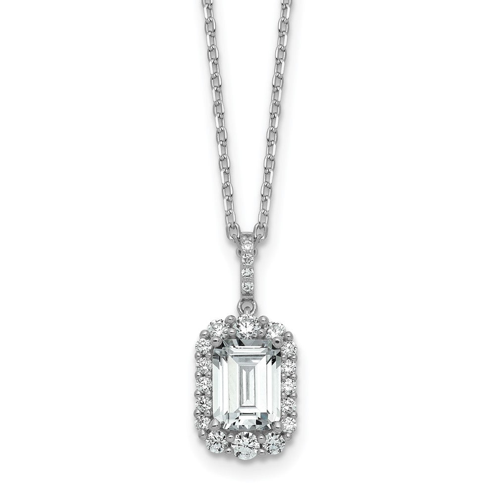 Cheryl M Sterling Silver Rhodium-plated Polished Fancy Emerald-cut CZ Halo with 2 Inch Extension Necklace QCM1720-16