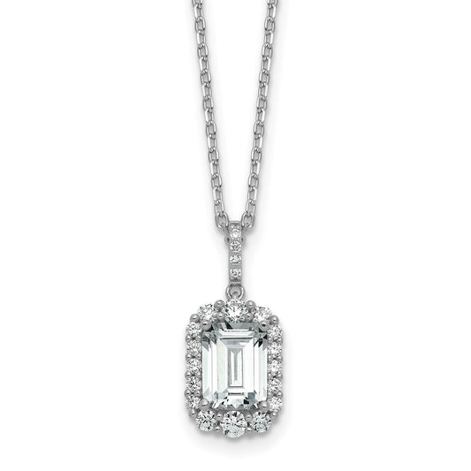 Cheryl M Sterling Silver Rhodium-plated Polished Fancy Emerald-cut CZ Halo with 2 Inch Extension Necklace QCM1720-16