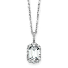Cheryl M Sterling Silver Rhodium-plated Polished Fancy Emerald-cut CZ Halo with 2 Inch Extension Necklace QCM1720-16