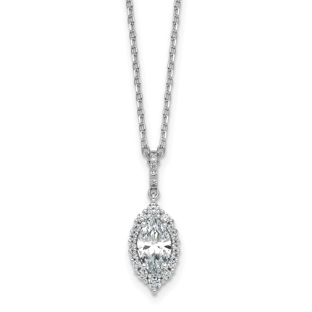 Cheryl M Sterling Silver Rhodium-plated Polished Fancy Marquise CZ Halo with 2 Inch Extension Necklace QCM1721-16