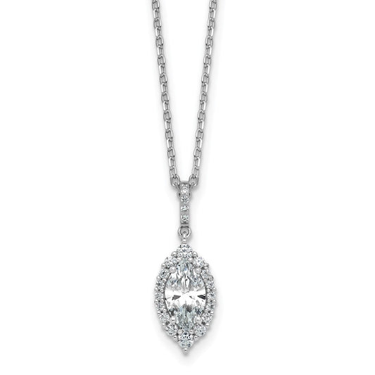 Cheryl M Sterling Silver Rhodium-plated Polished Fancy Marquise CZ Halo with 2 Inch Extension Necklace QCM1721-16